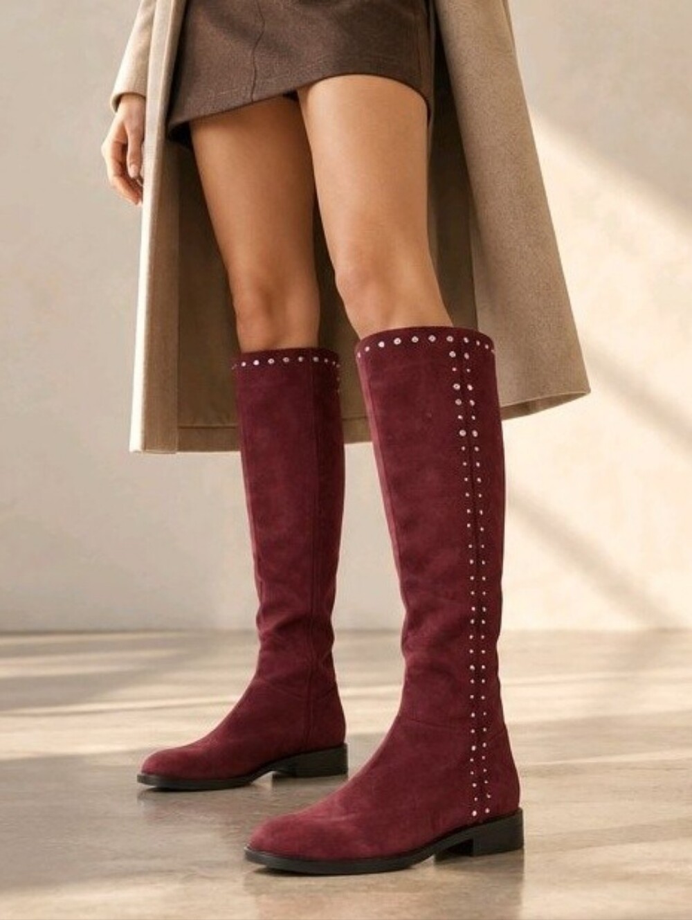 Steven by Steve Madden Natural Comfort "Zoe" Suede Riding Boots - Wine/Maroon